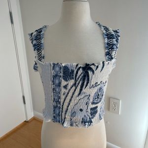 Urban Outfitters Floral Blue and White Ruffled Tank Top